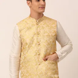 Jompers Men Golden Floral Design Nehru Jacket-picture-52
