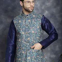 Anouk Floral Printed Satin Nehru Jacket-58