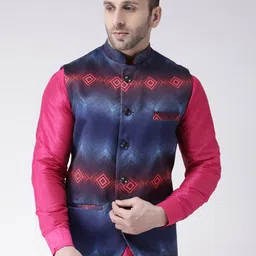 Hangup Men Blue & Red Printed Nehru Jacket-10