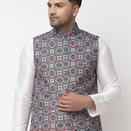 Benstoke Men Turquoise Blue Printed Nehru Jacket-33