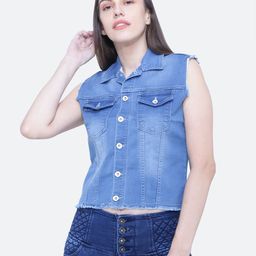 FCK-3 Women Blue Washed Crop Cotton Denim Jacket-picture-36
