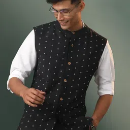 SHVAAS by VASTRAMAY Printed Pure Cotton Nehru Jacket-picture-33