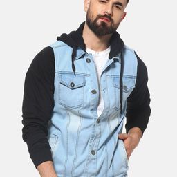 Campus Sutra Men Blue Black Windcheater Denim Jacket-image-80