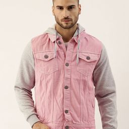 Campus Sutra Men Pink & Grey Colourblocked Windcheater Outdoor Tailored Jacket-image-61