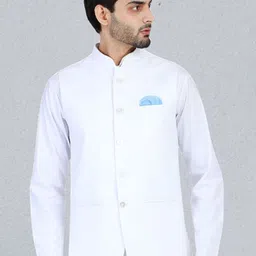 TAHVO Men White Solid Woven Nehru Jacket-55