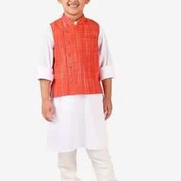 Fabindia Boys Rust Orange Patterned Woven Cotton Nehru Jackets-image-66