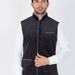 VASTRAMAY Men Black Printed Velvet Nehru Jacket-picture-46
