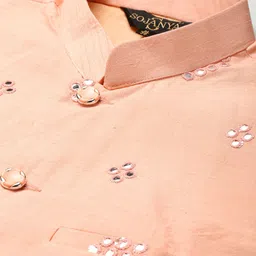 SOJANYA Men Peach Mirror Work Nehru Jacket image 5