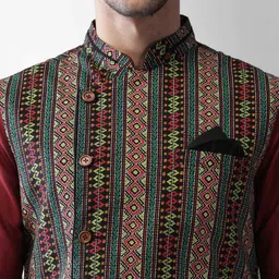 KISAH Men Multicoloured Regular Kurta with Pyjamas & Jacket image 5