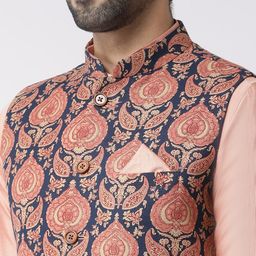 KISAH Ethnic Motif Printed Nehru Jackets With pocket square image 2