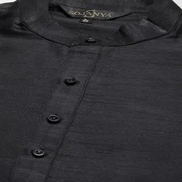SOJANYA Men Black Kurta with Churidar & Nehru Jacket image 5