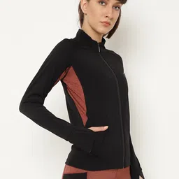 CHKOKKO Women Black Colourblocked Sporty Jacket-picture-22