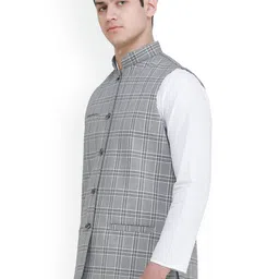 Exotic India Men Double Check Pattern Nehru Jacket image 5