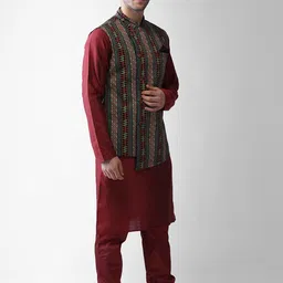 KISAH Men Multicoloured Regular Kurta with Pyjamas & Jacket image 3