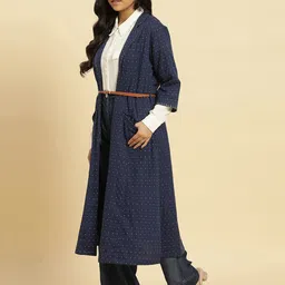 W Geometric Printed Lapel Collar Longline Open Front Jacket image 4