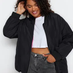 Trendyol Plus Size Mock Collar Bomber Jacket image 5
