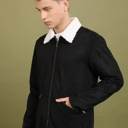 HIGHLANDER Spread Collar Faux Fur Trim Open Front Tailored Jacket image 3