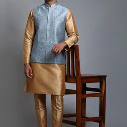 VASTRAMAY Sequinned Straight Kurta With Trousers & Nehru jacket-image-0