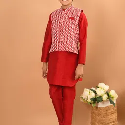 LilPicks Boys Embroidered Regular Kurta With Pyjamas & Nehru Jacket-16