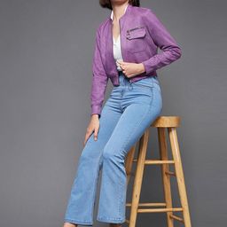 DressBerry Lavender Stand Collar Crop Tailored Jacket-image-46