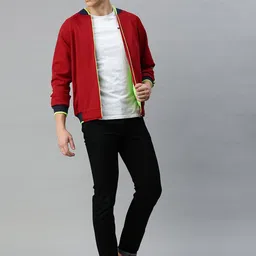 VOXATI Stand Collar Striped Open Front Bomber Jacket image 4