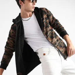 Campus Sutra Camouflage Printed Hooded Windcheater Crop Cotton Bomber Jacket-picture-19
