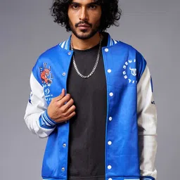 GO DEVIL Colourblocked Stand Collar Varsity Jacket image 3