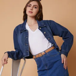 SHOWOFF Women Windcheater Longline Denim Jacket-image-94