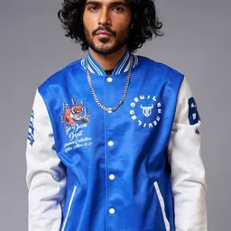 GO DEVIL Colourblocked Stand Collar Varsity Jacket image 2