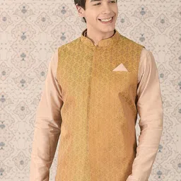 Ode by House of Pataudi Woven Design Nehru Jacket-22