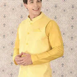 Ode by House of Pataudi Yellow Woven Design Mandarin Collar Nehru Jacket-picture-56