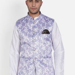 Armaan Ethnic Mandarin Collar Ethnic Motifs Printed Satin Nehru Jacket-24