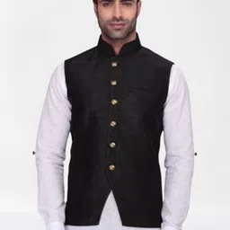 RG DESIGNERS Men Black Solid Woven Nehru Jackets-52