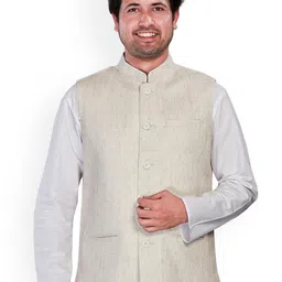 Authentics Woven Design Mandarin Collar Nehru Jacket-10