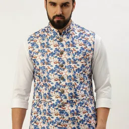 SHOWOFF Floral Printed Mandarin Collar Nehru Jackets-12