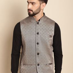 even Checked Woven Nehru Jacket-picture-1