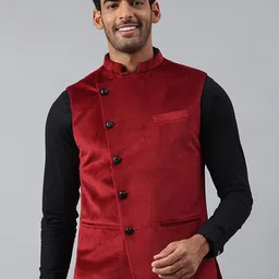 MR BUTTON Side Button Velvet Nehru Jacket-56