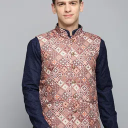 SHOWOFF Men Printed Mandarin Collar Nehru Jacket-image-9