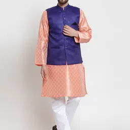 NEUDIS Navy Blue Solid Cotton Blend Nehru Jacket-picture-23