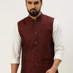 SHOWOFF Ethnic Motif Woven Design Mandarin Collar Nehru Jackets-picture-12