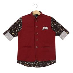 CAVIO Boys Maroon Solid Nehru Jacket With Shirt-35