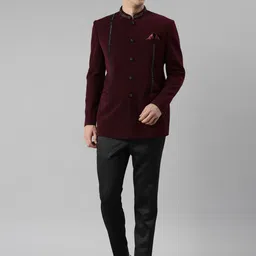TheEthnic.Co Embroidered Mandarin Collar Bandhgala Blazer-image-57