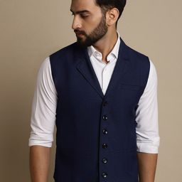 even Notched Lapel Woven Design Nehru Jacket-picture-46