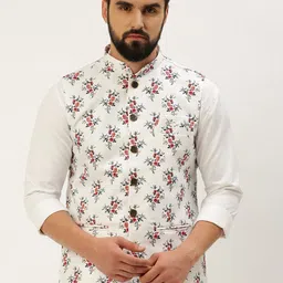 SHOWOFF Floral Printed Mandarin Collar Nehru Jackets-20