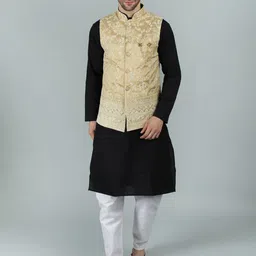 Exotic India Thread Embroidery Satin Nehru Jacket-picture-52