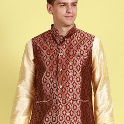 Sanwara Ethnic Motifs Woven Design Mandarin Collar Nehru Jackets-34