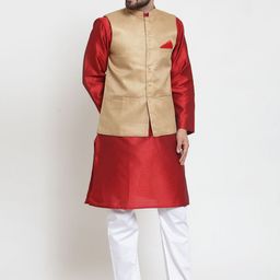 NEUDIS Men Beige Woven Design Nehru Jacket-27