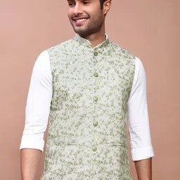 SHOWOFF Printed Slim Fit Nehru Jacket-5