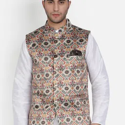 Armaan Ethnic Mandarin Collar Ethnic Motifs Printed Nehru Jacket-0