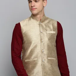 SHOWOFF Men Woven Design Mandarin Collar Nehru Jacket-picture-19